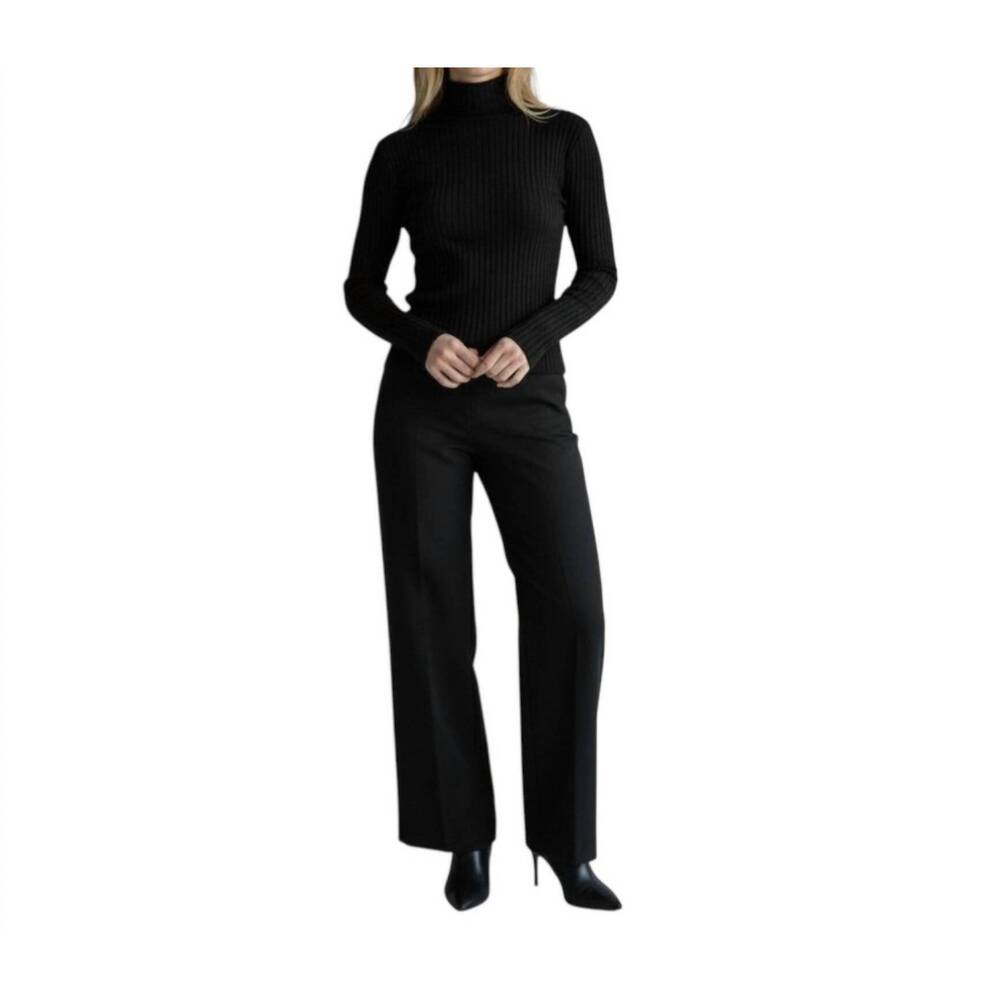 NEW AMBAR mock neck long sleeve cotton rib top in black